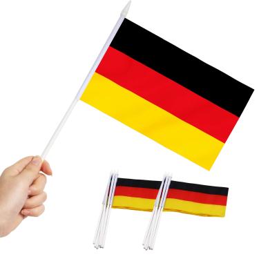 Imagem de Bandeira da Alemanha, ANLEY Mini bandeira HandHeld alemã de 5x8 polegadas com pólo sólido branco de 12 "- cores vivas e resistente ao desbotamento - bandeiras de vara de 5 x 8 polegadas à mão