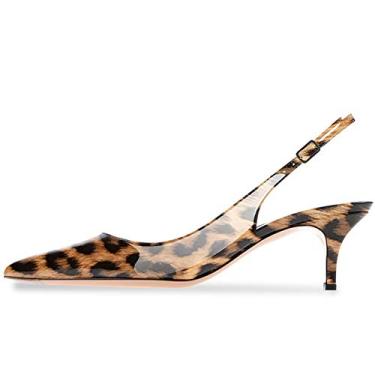 Imagem de Divanne Slingback Pumps, sandália feminina bico fino salto baixo tira slingback salto gatinho sapatos noite festa casamento, Leopardo envernizado, 37