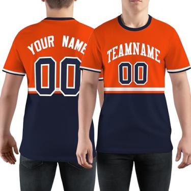 Imagem de Camiseta de beisebol casual personalizada, número do time de beisebol, camisetas esportivas para homens e mulheres jovens, Laranja e azul marinho - 10, One Size