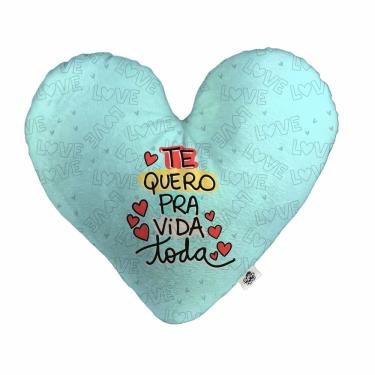 Imagem de Almofada Coração Pelúcia Te Quero Pra Vida Toda Namorados Tamanho:P