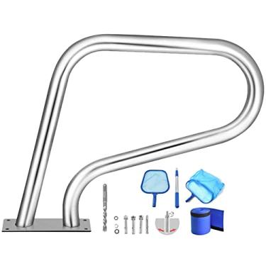 Imagem de Trilho de mão para corrimão de piscina | Trilhos de mão com capa de aderência e escumadeira de piscina fácil | Capacidade de carga de aço inoxidável 304 120 kg | Trilho de escada de piscina