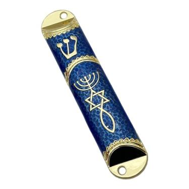 Imagem de Baoblaze 4.1 polegada judaica mezuzah caso capa porta ornamento símbolo de prosperidade artesanal judaica presente para dentro de casa ao ar livre multiuso, Azul