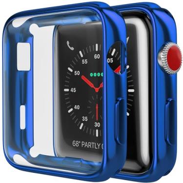 Imagem de D & K Exclusives Capa para Apple Watch 42 mm Série 3 Série 2 com protetor de tela, pacote com 2 capas protetoras em TPU macio para iWatch Series 3 de 42 mm, azul reflexivo