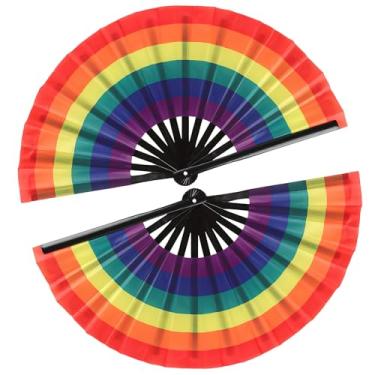 Imagem de XIHIRCD 2 peças de leque dobrável LGBT arco-íris, fã colorido orgulho bambu mão rave fã grande decorativo gay para decoração de festa de verão mulheres homens junho orgulho mês acessórios