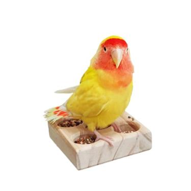 Imagem de Papagaio de madeira maciça para alimentação de papagaios de madeira escondida para alívio do tédio estação de forrageamento (bola de bengala e alimentos não incluídos) (P)