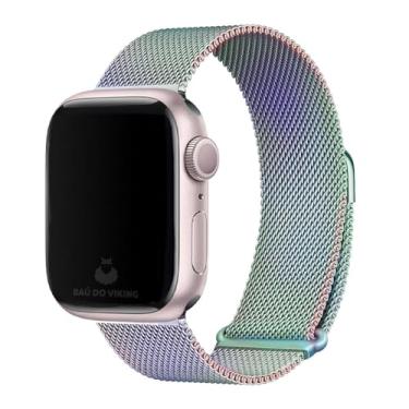 Imagem de Pulseira Aço Magnética Imantada Milanes Compatível com Apple Watch 41mm 40mm 38mm 42mm 44mm 45mm 46mm 49mm (Furta-cor, 44/45/46/49mm)