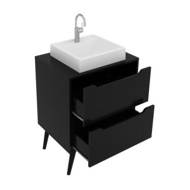 Imagem de Gabinete Banheiro 60cm 2 Gavetas Retrô Multimóveis CR10119, Preto