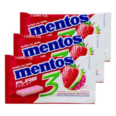 Imagem de Chiclete Mentos Pure Fruit Sem Açúcar 8,5g com 5 Unidades  Kit com trê