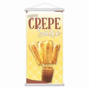 Imagem de Banner Temos Crepe Suíço Fundo Amarelo Comida Lona 60x40cm - PlimShop