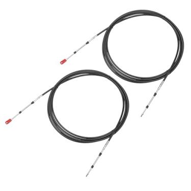 Imagem de uxcell 2 peças 6 m 236 polegadas tipo marinho 3300/33C deslocamento do acelerador caixa de controle remoto cabo com manete para Yamaha motor de popa barco motor sistema de direção preto