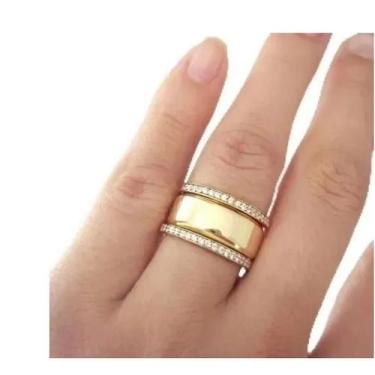 Imagem de Aliança e  2 Anéis Aparador de Aliança Banhado A Ouro 18k -03 Peças - 