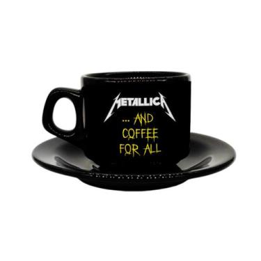 Imagem de Xícara Preta Pires Metallica And Coffee For All Rock 180mL - VilelaGG