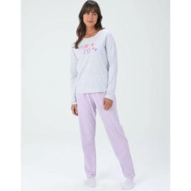 Imagem de Pijama Feminino Meia Malha Manga Longa Malwee Ref. 117592, Cinza, XGG