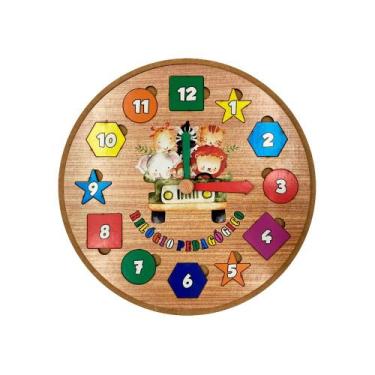 Imagem de Relógio Pedagógico Infantil Didático Educativo 21x21 Mdf Madeira Adesi