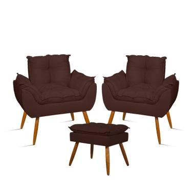 Imagem de Kit 02 Poltronas Decorativas + 01 Puff Para Apoio Dos Pés Cor:marrom Marrom