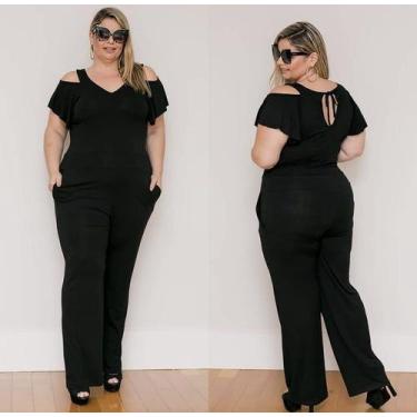 Imagem de Macacão Com Bolso Ombro De Fora Estampado Plus Size - innvista moda