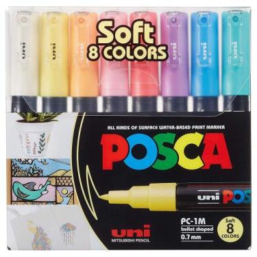 Imagem de Estojo Caneta Posca Marcador Uni-Ball PC-1M C/8 Cores Soft Tons Pastéi
