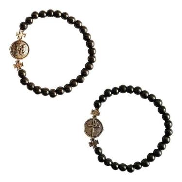Imagem de Pulseira Hematita Esferas 5mm Símbolo Fé Dupla Face - Equilíbrio, Chum