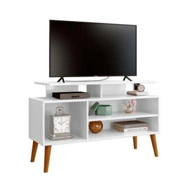 Imagem de Estante Rack Lyon Branco Sala Star Pés de Madeira - Carmolar