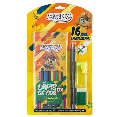 Imagem de Kit Escolar 16Un (1 Cx Lápis De Cor, 2 Lápis Hb, 1 Apontador C/ Dep. E 1 Borracha Com Capa)