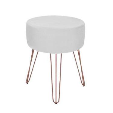Imagem de Puff Magnus Redondo Pés Aramado Branco Pés Rosê Gold - Decore.Com