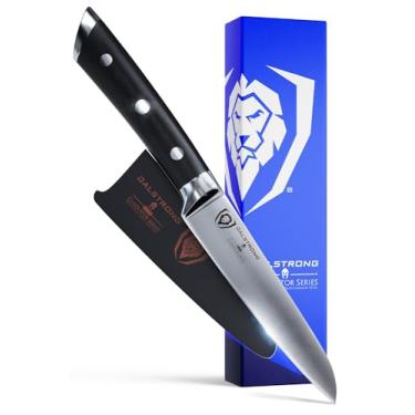 Imagem de DALSTRONG – Série Gladiadora – Thyssenkrupp alemão forjado de aço de alto carbono – faca de descascar, Forged Thyssenkrupp High-Carbon German Steel, Satin Finish Hand-Sharpened Blade, Black PakkaWood Handle, Full Tang, Engraved Rivet, Lifetime Warranty, Dalstrong Support, Included Guard. Ice Tempere