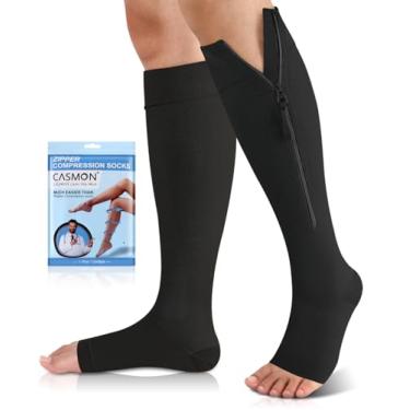 Imagem de CASMON Meias De Compressão Com Zíper 15-20Mmhg Para Mulheres E Homens, Meias De Compressão Até O Joelho, Meias Médicas De Suporte Para Dedos Abertos Para Varizes, Pós-Cirurgia, Inchaço, Enfermeiras, G