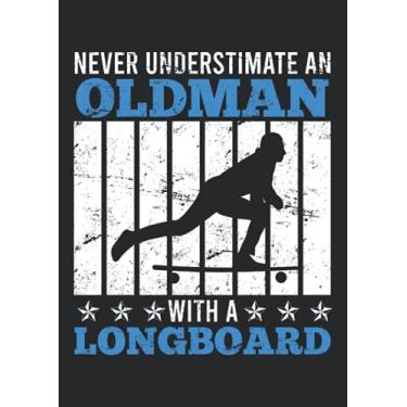 Imagem de Notizbuch A4 kariert mit Softcover Design: Alter Mann mit Longboard Spruch Geschenk Longboarder: 120 karierte DIN A4 Seiten