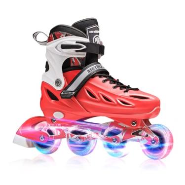 Imagem de METROLLER Patins em linha para meninas e meninos, mulheres, homens 4 tamanhos de lâminas ajustáveis com rodas iluminadas, patins iluminadores iniciantes para crianças e jovens adultos