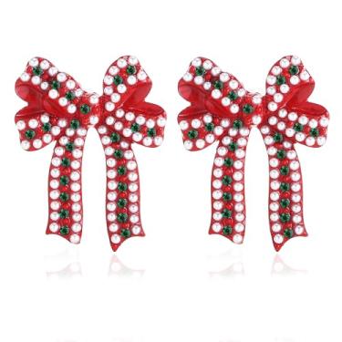 Imagem de Canboer Brincos de Natal Feliz Natal árvore arco lâmpada doce bengala gengibre homem enfeite de natal brincos pendentes de Natal joias festivas para mulheres, Zinco, Strass