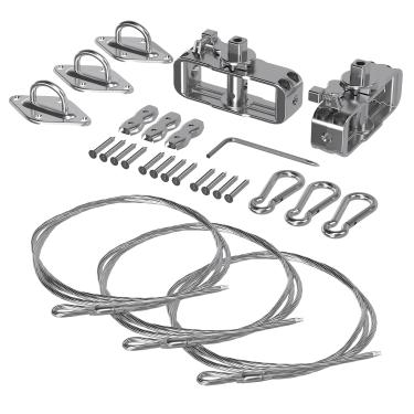 Imagem de INFRANGE Kit de ferragens para toldo solar - Cabo de tensão de aço de 18' pés (6'x3) com kit de guincho, almofada de olhos, ganchos de encaixe, kit de instalação de para-sol para toldos triangulares,