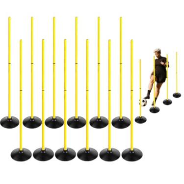 Imagem de TNZMART Bases de agilidade de treinamento de 1,5 m, bastões destacáveis de treinamento de futebol, bastões de limite de slalom multiuso com bases de borracha (pacote com 12, amarelo)