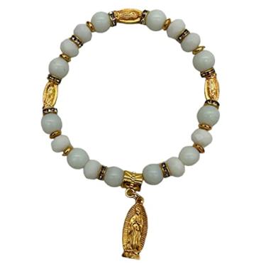 Imagem de Pulseira de Rosário Lady Guadalupe Branca - Batismo Favor/Virgen De Guadalupe/Batizado Favor/Recuerdos de Bautizo/Quinceanera/Chá de Bebê - 12 peças, Acrílico, acrílico
