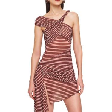 Imagem de Ronny Kobo Mini vestido feminino Izel, Cocoa Ecru Stripe, GG