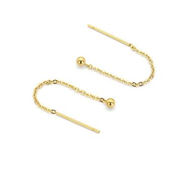 Imagem de Threader Brincos pendentes de franja para mulheres e meninas S925 prata esterlina 2 mm pequena bola longa corrente pendente Minimalismo Orelha Piercing Jóia Hipoalergênica Presentes modernos