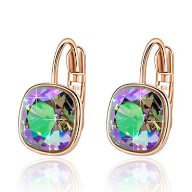 Imagem de Brincos Swarovski de cristal quadrado acolchoado com alavanca para mulheres banhado a ouro rosa 14K bijuteria hipoalergênica