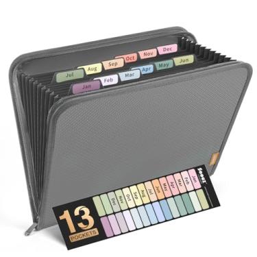 Imagem de Sooez Organizador de arquivos sanfonado com 13 bolsos, organizador de pasta de arquivo expansível com zíper, pasta sanfonada de plástico reforçado, tamanho carta A4, pastas portáteis para documentos