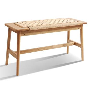 Imagem de Banco de jantar interno de madeira de 85 cm, banco para cama de carvalho maciço 100% natural, banco pequeno para sala de jantar, quarto, cozinha (natural)