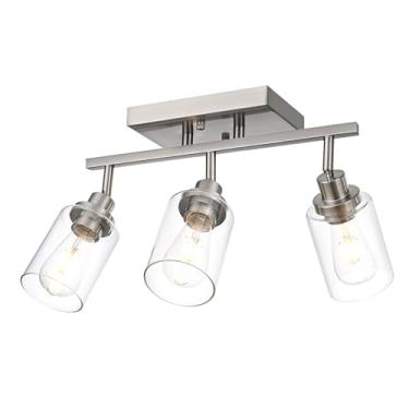Imagem de Wanluce Kit De Iluminação De Trilho De 3 Luzes - Luminária De Teto De Níquel Escovado Com Luminárias Giratórias De Vidro Transparente Para Banheiro E Cozinha
