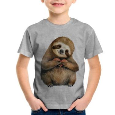 Imagem de Camiseta Infantil Bicho Preguiça Coração - Foca na Moda, Cinza, 12