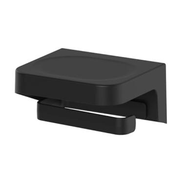 Imagem de Suporte Porta Rolo de Papel Higiênico De Parede Papeleira Para Banheiro Lavabo Instalação Sem Furo Adesivo Com Rack Apoio Para Celular e Acessórios OU (Preto)