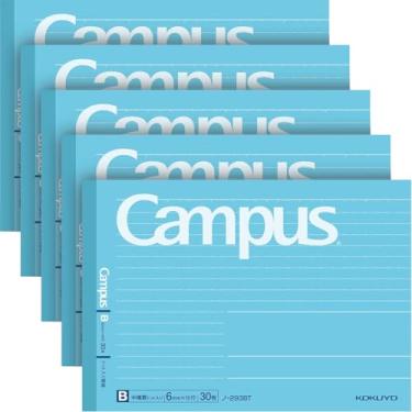 Imagem de KOKUYO Caderno de composição campus, pacote com 5, livro de composição júnior de meio tamanho, régua pontilhada B de 6 mm, 30 folhas, azul, atividades educacionais e de aprendizagem para crianças