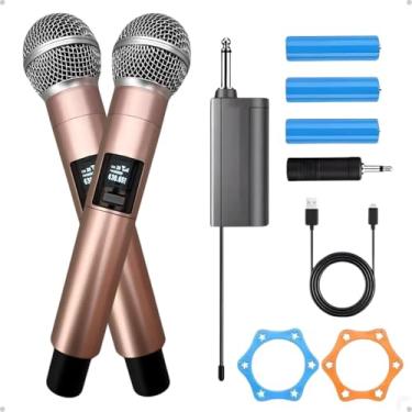 Imagem de Microfone Dinâmico Duplo UHF Sem Fio, Profissional, Ideal para Festas, Eventos, Karaokê, Palestras e Aulas, Captação de Premium, Alcance Longo, Receptor Inclusos M87 Univerza Produtos (Rosé Gold)