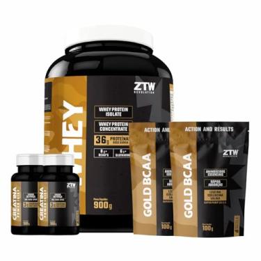 Imagem de Kit 1x Whey Protein Isolado e Concentrado com Bcaa Glutamina + 2x BCAA Gold Super Pump 10:1:1 Refil 100g + 2x Creatina Monohidratada Creatine Power Juice Pote 100g Carboidratos - ZTW Revolution (Creme de Baunilha, 900G)