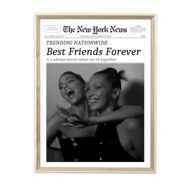 Imagem de iHery Inovadora arte de parede emoldurada de madeira de carvalho natural de 30,5 x 40,6 cm, moderna Best Friends Forever, decoração de parede em tela para dormitório feminino, quarto, sala de estar