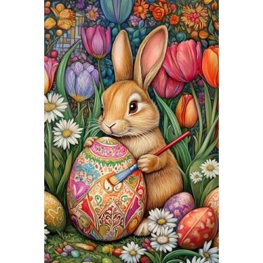 Imagem de Texupday Coelho fofo com ovos de páscoa tulipas decoração floral vertical primavera feriado jardim bandeira rústica exterior quintal banner 30,5 cm x 45,7 cm (bandeira de jardim (30,5 cm x 45,7 cm))