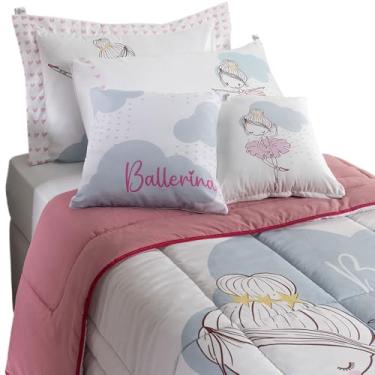 Imagem de Kit 5 Peças Edredom Infantil Juvenil Hipercal 400 Fios Menina Bailarina Rosa com Almofada