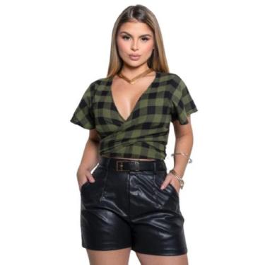 Imagem de Blusa Feminina Transpassada Amarrar Xadrez São João Festa Junina - Mam