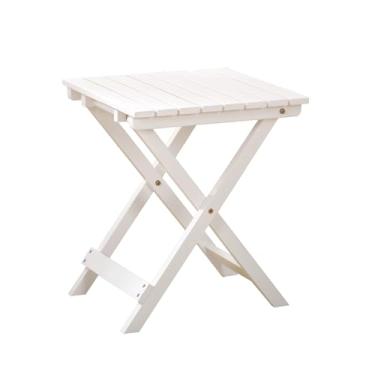 Imagem de BplusZ Mesa lateral pequena quadrada dobrável, mesa de canto de madeira dobrável para área externa, varanda, acampamento, sala de estar, quarto, como mesa de centro ou suporte de plantas, branca