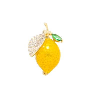 Imagem de coadipress Broche de frutas para mulheres moda bonito esmalte fruta flor branca folha verde morango limão banana strass broche festa de aniversário roupas mochila acessórios joias, Small, Liga de aço
